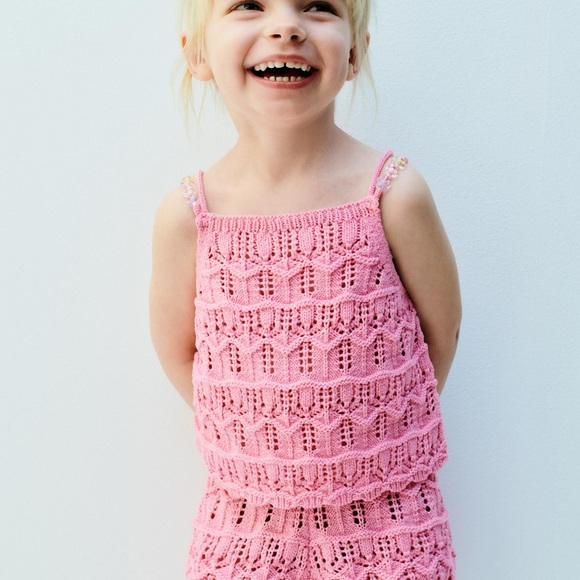 Zara Other - Girls Pink Floral Beaded Knit Top and Shorts